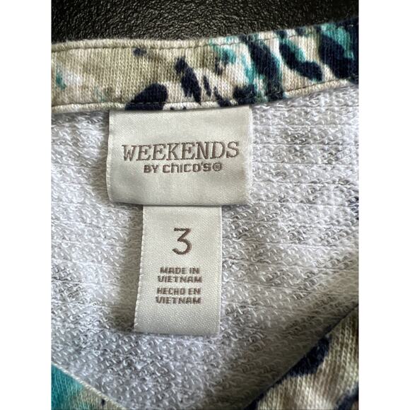Weekends By Chico's Sweatshirt Womens XL Blue Watercolor Cotton Terry Boxy Boho - Picture 5 of 11